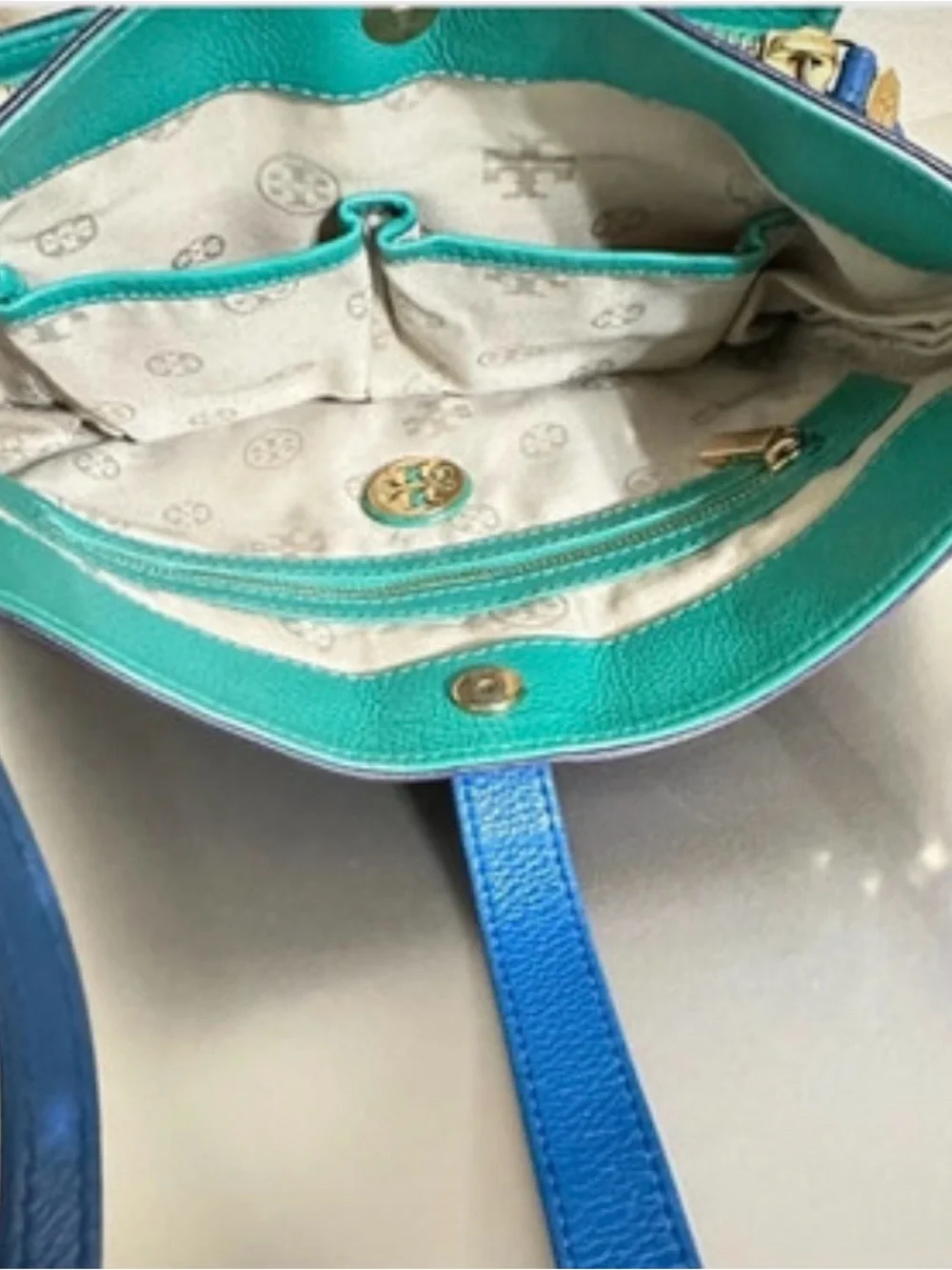 Tory Burch Two-Tone Navy and Bright Blue Leather Crossbody